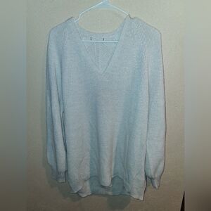 ATHLETA Ribbed Knit V-Neck Sweater Extra Fine Merino Wool Blend Dove White XL